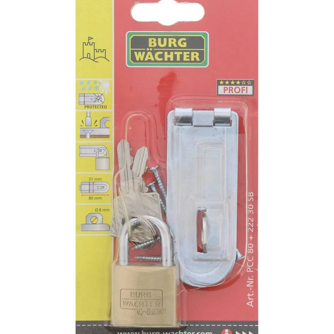 Burg Wächter Schloss-Set 222/30 mit Überfalle PCC 80