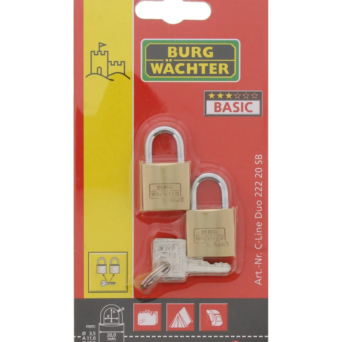 Burg Wächter Vorhängeschloss-Set Duo 222 36,9 25 x 36,9 x 9,3 mm Messing