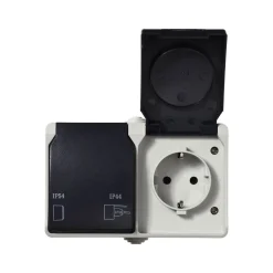 2-fach Aufputz-Steckdose Basic Feuchtraum grau