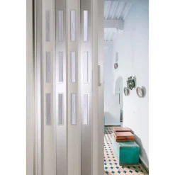 FORTE Kunststoff-Falttür Luciana B 88,5 x H 202 cm weiß 3 Fenster