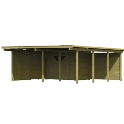 Karibu Doppelcarport Eco 2 Variante B inkl Abstellraum mit 2 Seitenwänden und Rückwand