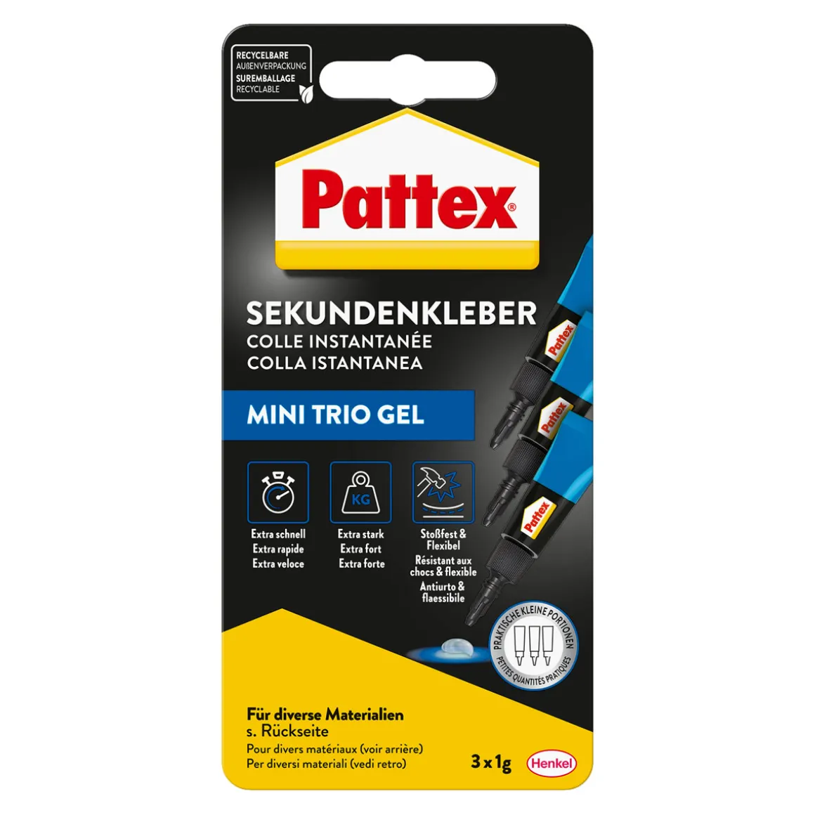 Pattex Sekundenkleber Ultra Gel Mini Trio 3 x 1 g