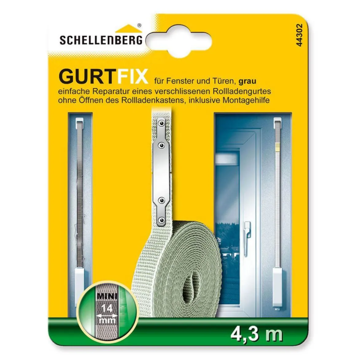 Schellenberg Gurt-Reparatur-Set Mini 4,3m Gurt-Fix für 14 mm Gurtband grau