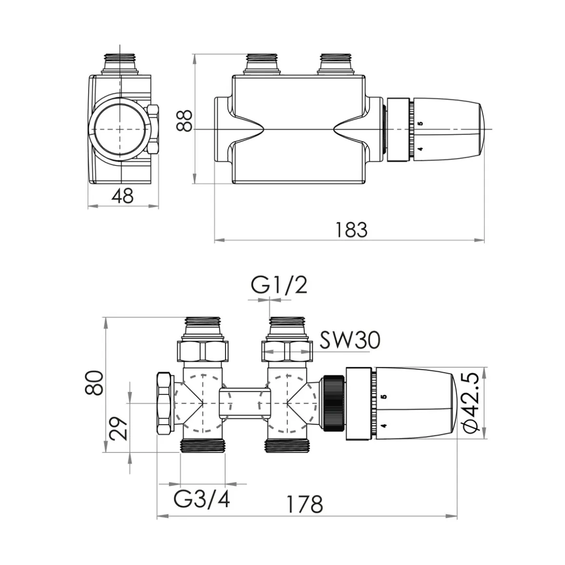Schulte Mittenanschlussgarnitur mit Blende Thermostat-Set weiß