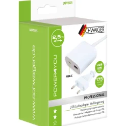 Schwaiger  Ladeadapter-Verlängerung 2,5 m 230 V weiß