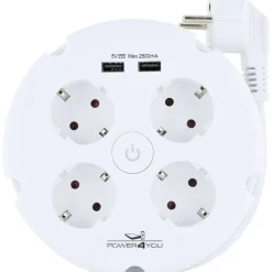 Schwaiger  Steckdosenleiste 4-fach mit 2-fach USB rund weiß