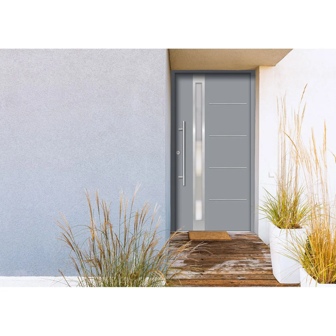 SplenDoor Premium-Haustür Passivedoor Umea RC2 energiesparend einbruchsicher grau 100 x 210 cm links