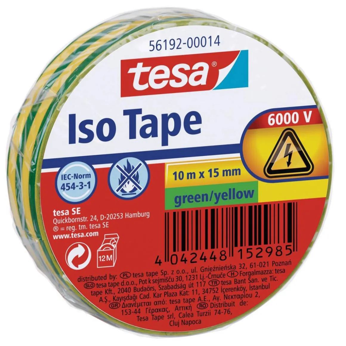 Tesa Isolierband gelb/grün 10 m x 15 mm