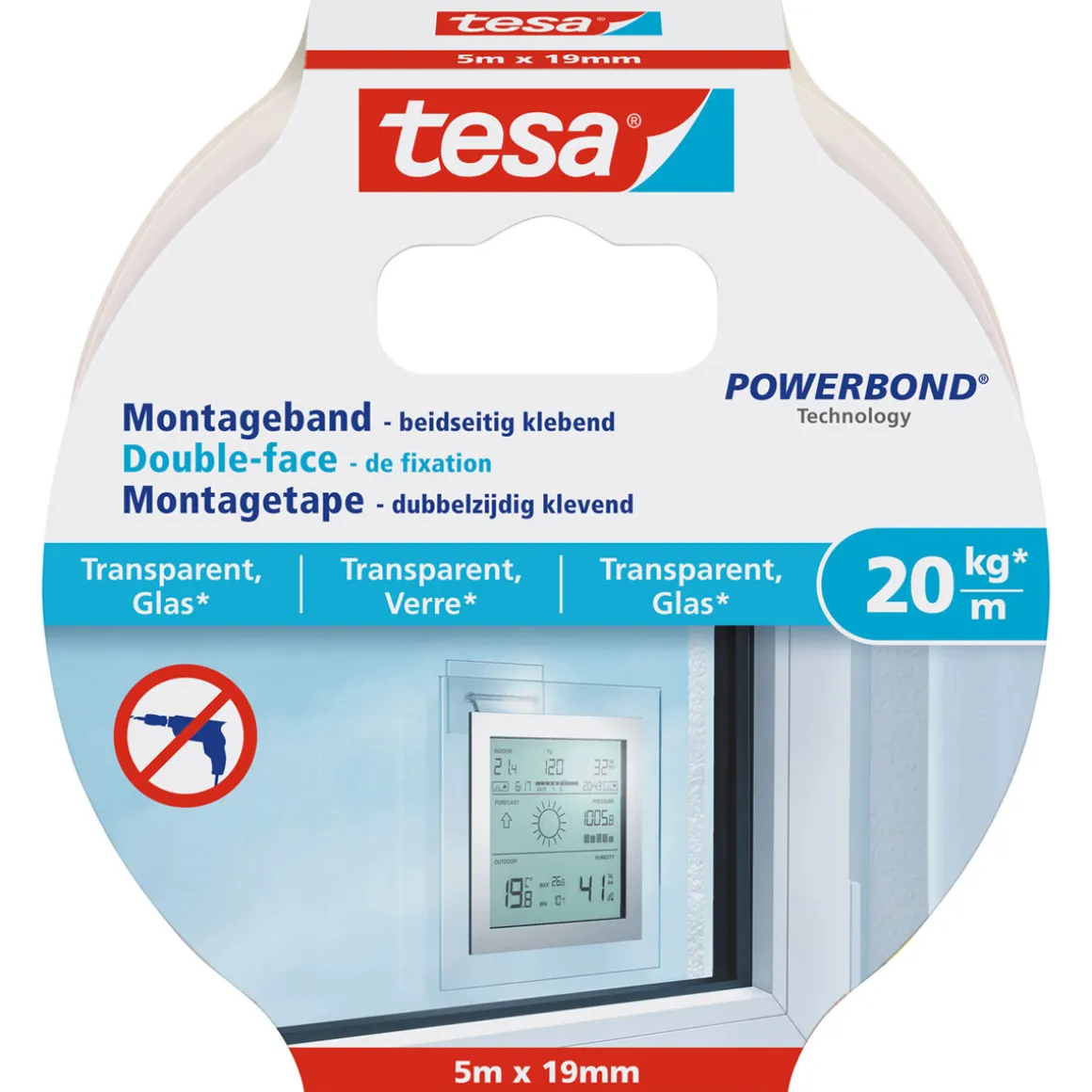 Tesa Montageband transparent Glas 5 m x 19 mm Traglast 20 kg