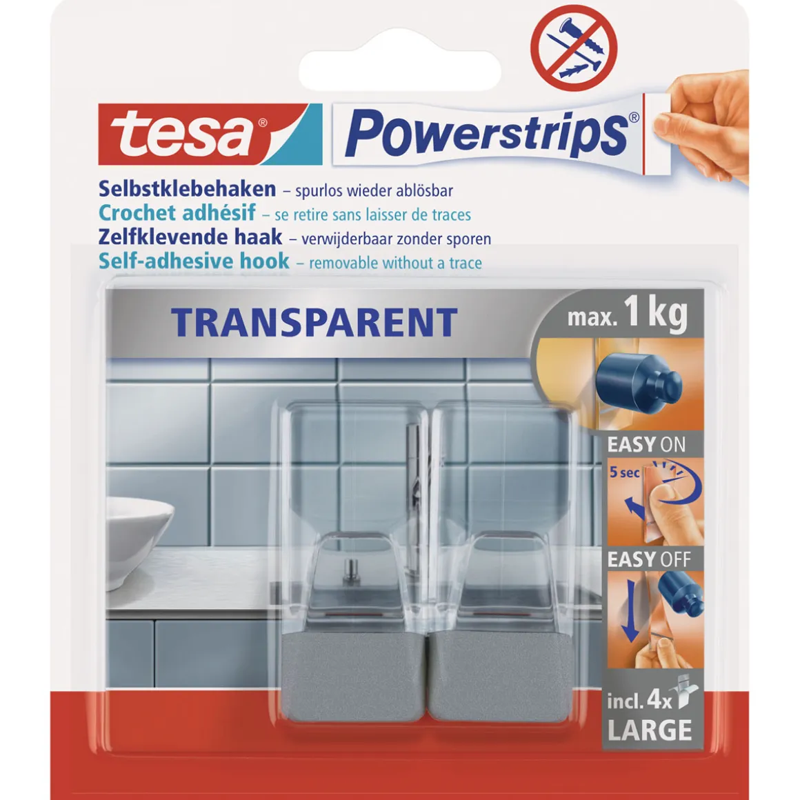 Tesa Powerstrips transparent matt chrome