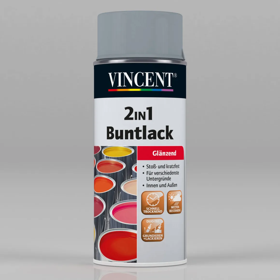 Vincent 2in1 Buntlack Spray silbergrau glänzend 400 ml