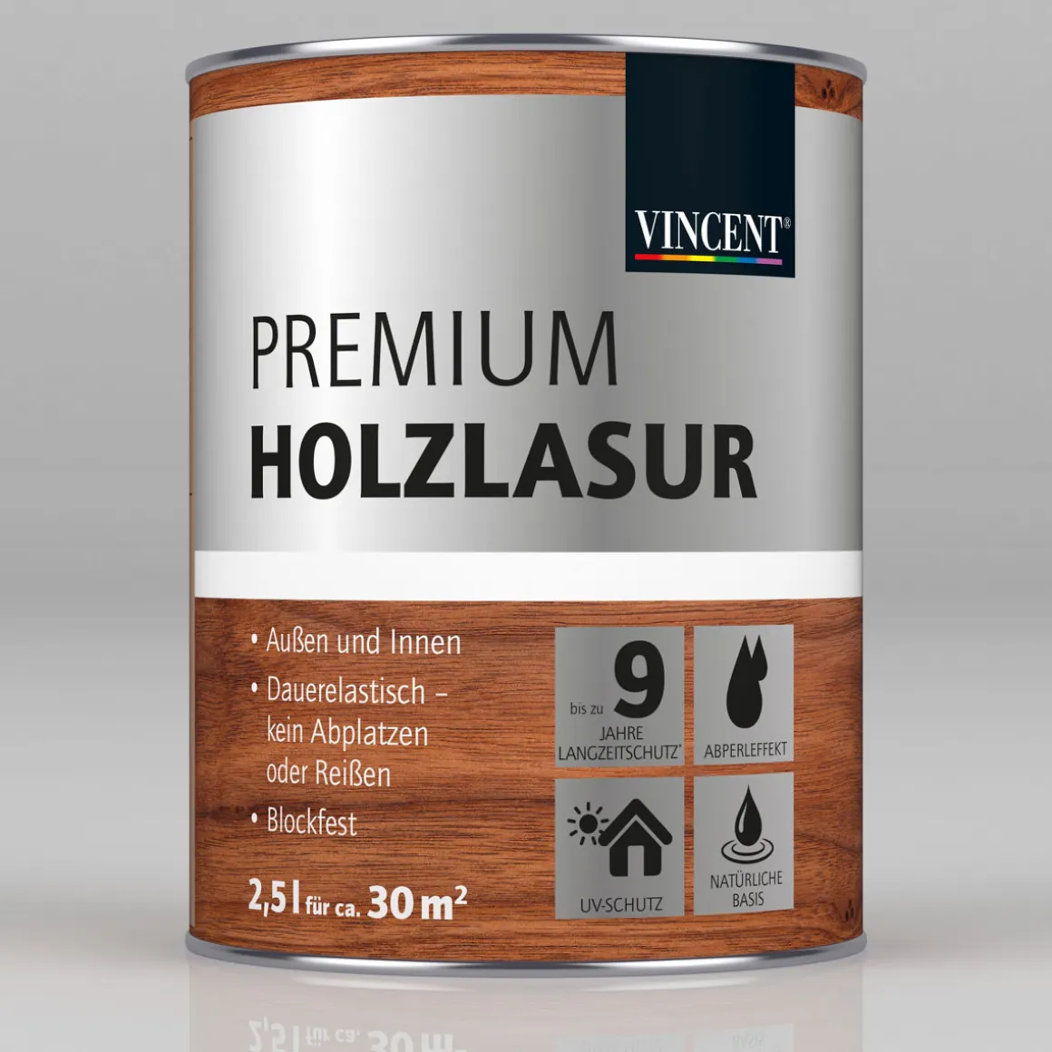 Vincent Premium Holzlasur Nussbaum Dunkel 2,5 L