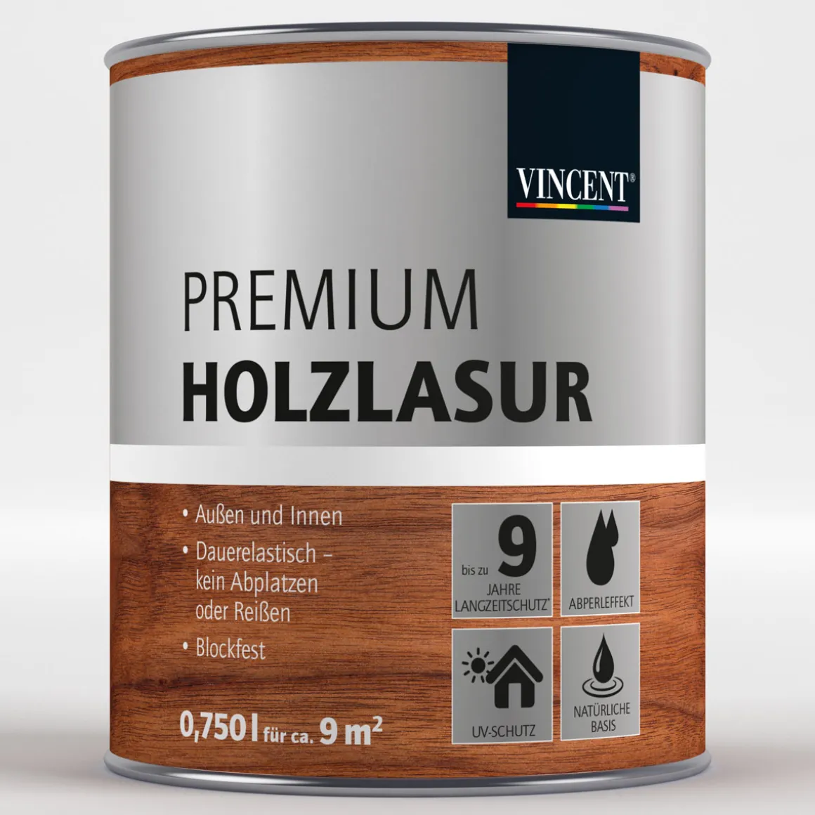 Vincent Premium Holzlasur Mittelgrau 0,75 L