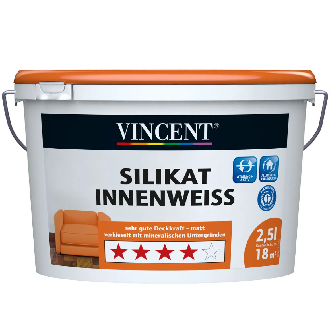 Vincent Wand- und Deckenfarbe Silikat Innenweiss MIX IT! 2,5 l